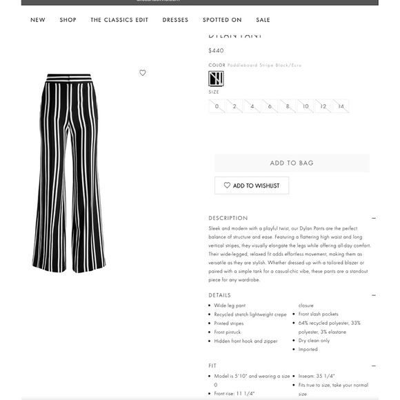 Alice + Olivia Dylan Black Off White Striped Wide Leg Pants - Picture 3 of 15